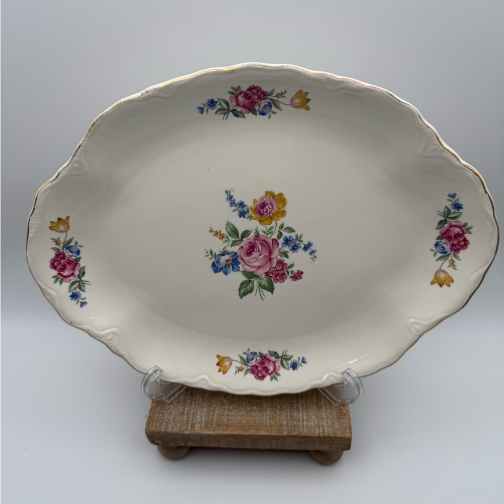 Vintage Hazel by Scio Elegant Floral Oval Serving Platter with Gold Trim USA